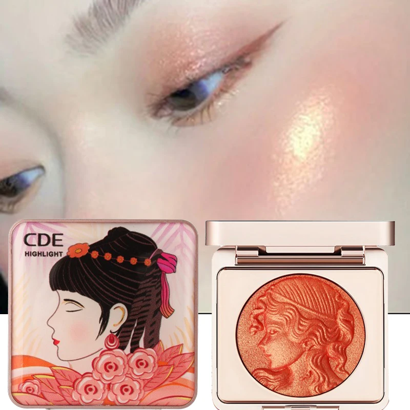 Paleta de Rubor 3D con Relieve Naranja, Polvo Brillante de Larga Duración, Rosa Coral, para Mejillas y Ojos, Cosméticos Suaves
