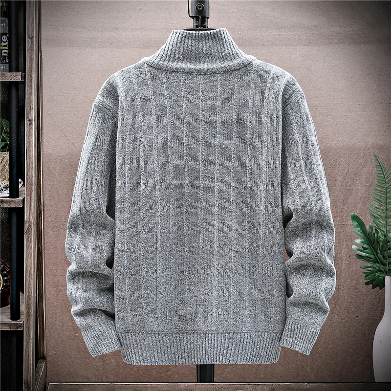 Men Pullover Knitted Turtleneck Sweater 2024 Winter New Fleece Warm Thick Solid Casual Half High Collar Pullover Mens Clothing