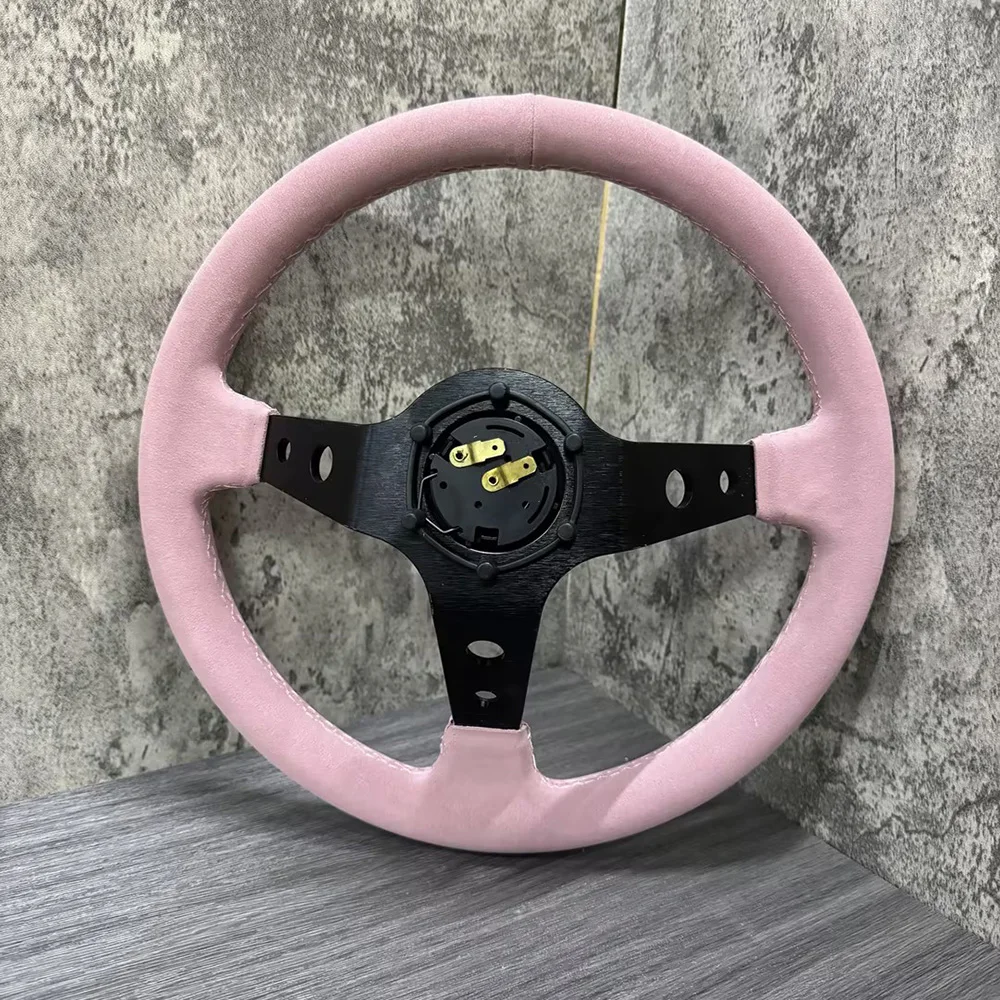 Light Pink Leather Suede Steering Wheel Universal Customized Steering Wheel