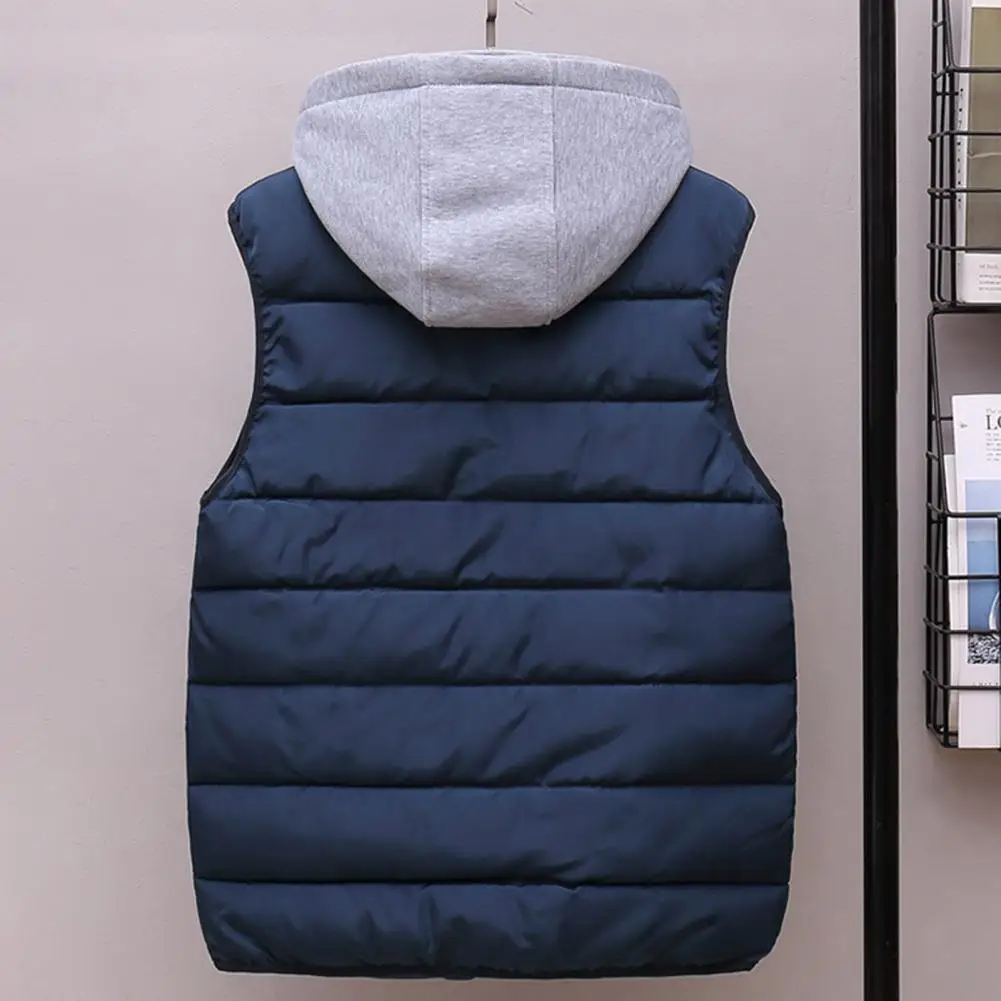 

Men Padded Vest Soft Cardigan Down Waistcoat Fake Two Pieces Contrast Color Hooded Men's Winter Jackets Vests For Men