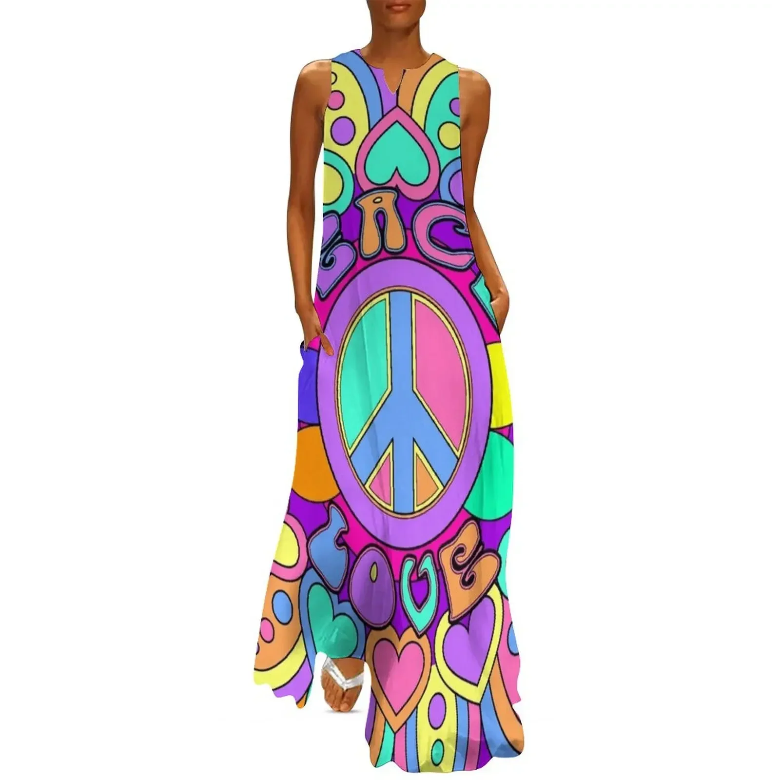 

Peace and Love Psychedelic Hippie Mandala Long Dress long dresses for women women's fashion dresses Dress