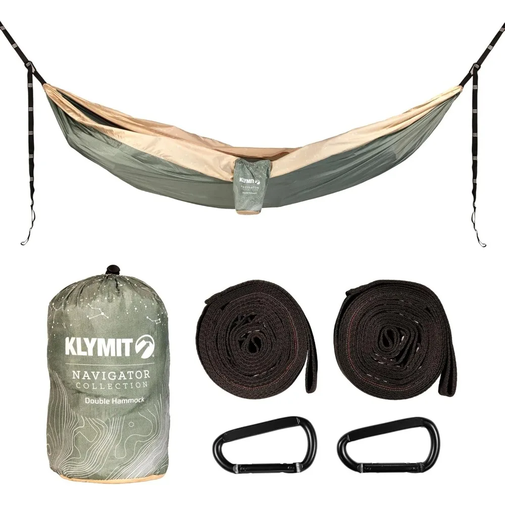

Double Wide Camping Hammock with 400 lb Capacity, Heavy Duty Straps and Caribiners - Green