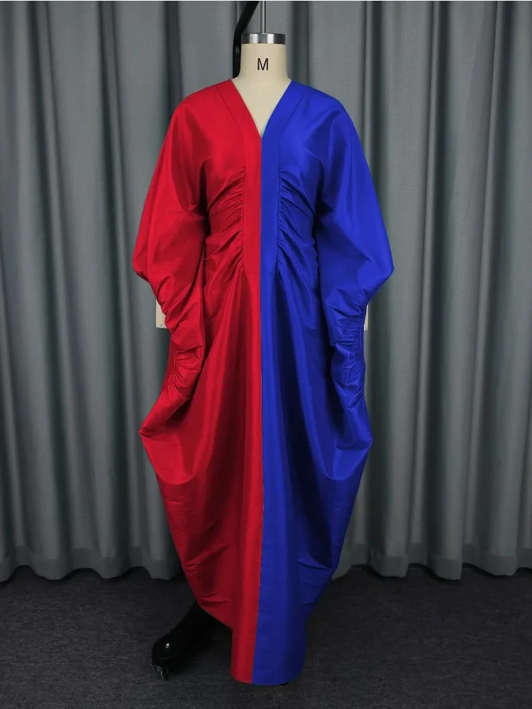 

Элегантное блестящее длинное платье Bubu, африканская женская традиционная одежда, свободная плиссированная мода с v-образным вырезом Dashiki Ankara