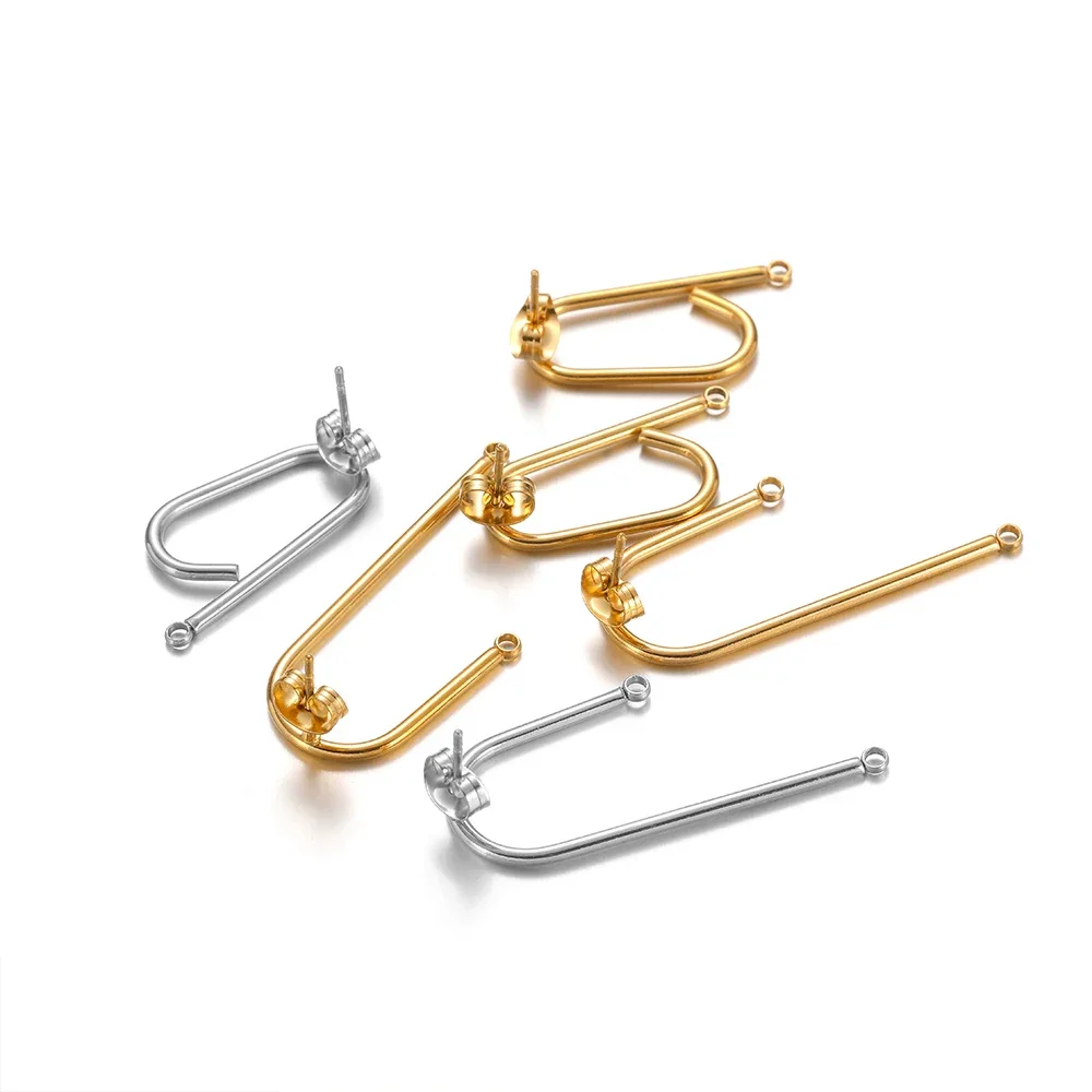 5 Sets Gold Plated Stainless Steel No Fade Ear Wire Long Stick Post Hooks for DIY Jewelry Handmade Stud Earrings Supplies Bulk