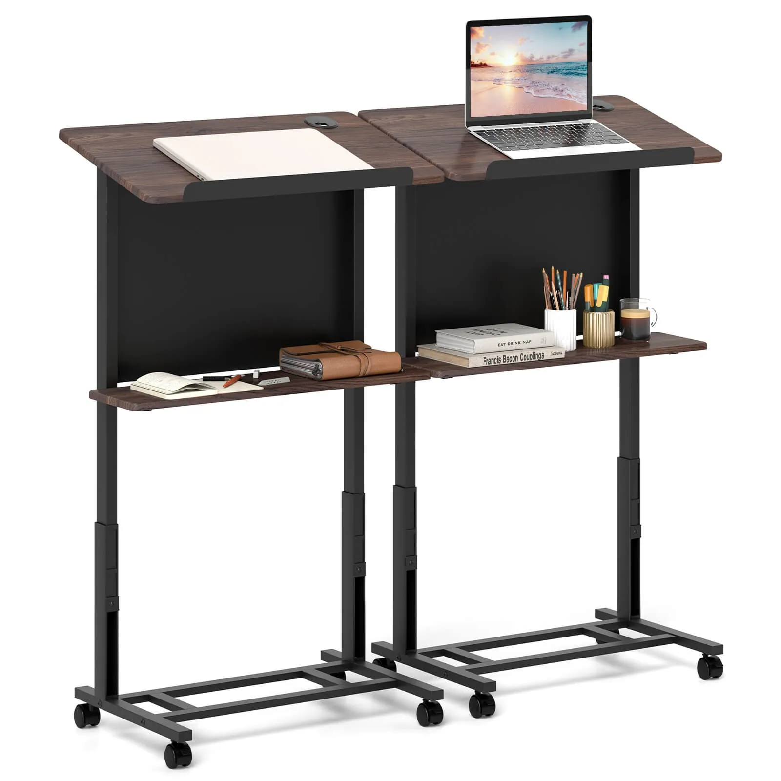 

2 PCS Rolling Podium Stand 40.5"-49" Height Adjustable Lectern Table Mobile