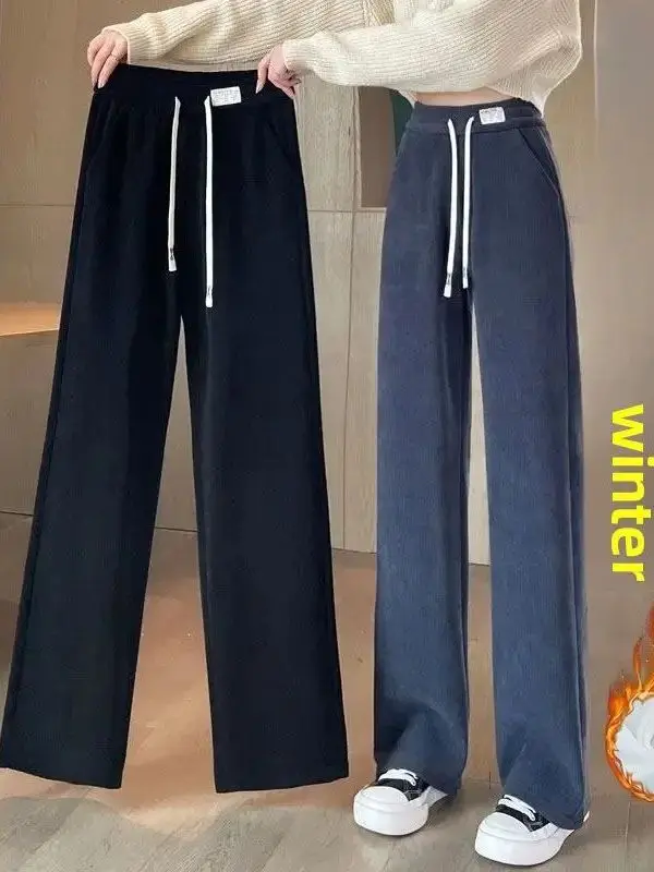 

Женские утепленные брюки-палаццо с низкой посадкой из ПВХ для осени и зимы, повседневные, для женщин среднего возраста