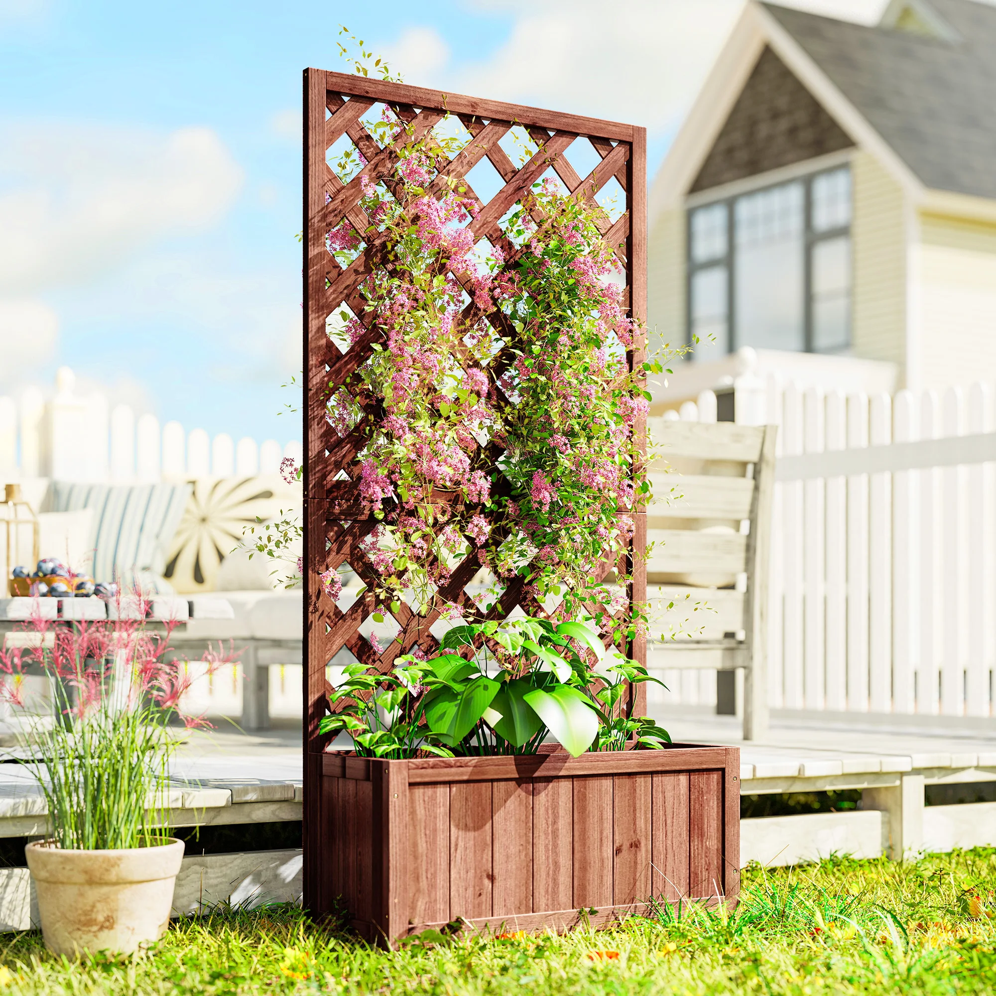 Wooden Raised Garden Bed Raised Planter Box Planter with Trellis