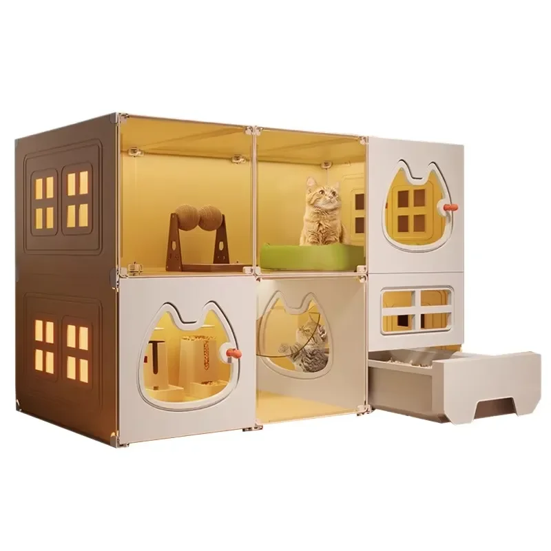 Hot Seller In-Stock Plastic Cat Villa with Box Integrated Bathroom All-in-One Indoor Cat House Home Use for Cute Cats