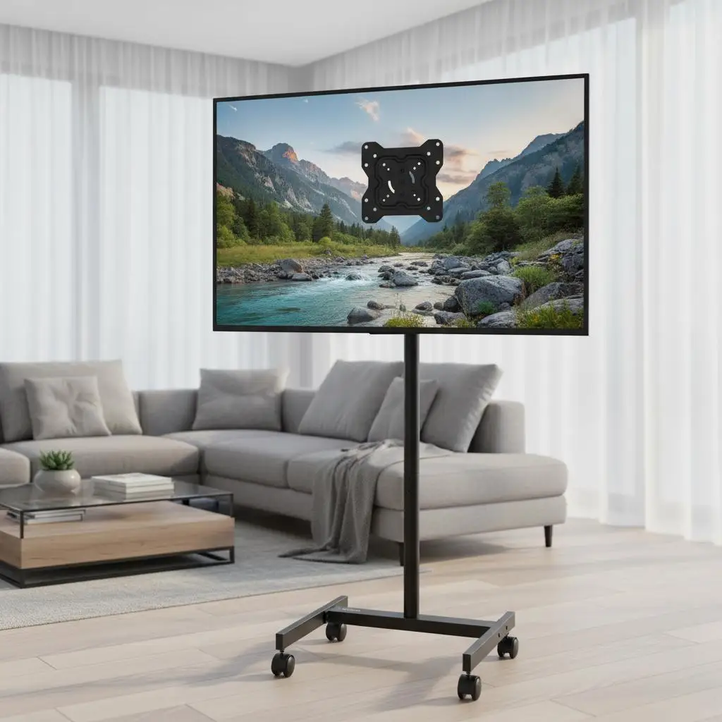 Mobile Television Trolley 17-55 Inch For Living Room Bedroom Office, 360 Degree Rotation Landscape Portrait Orientation Swive