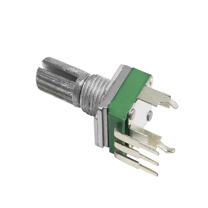 10pcs RK097 Single-Gang Potentiometer, Vertical Bent Leg with Bracket, 15MM Shaft, No Detent, 3 Pins, B5K/10K/20K/50K/100K