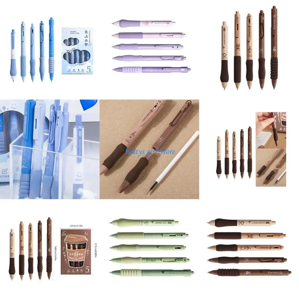 

C7AB 5Pcs Retractable Gel Pen Ergonomic Grip Gel Pen 0.5mm, Office Writing Pen
