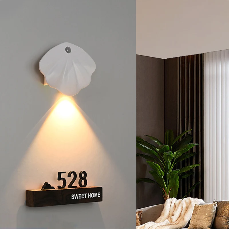 LED-Licht mit Bewegungsmelder, wiederaufladbares USB-Nachtlicht, kabellose Wandlampe in magnetischer Muschelform für Wohnzimmer, Treppenhaus, Schrank