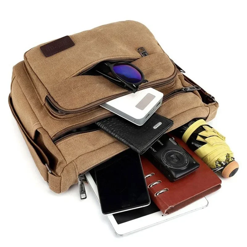 New Fashion Men Canvas Crossbody Bag Casual Shoulder Bag Large Capacity Messenger Briefcase Man Portable Travel Toiletry Bag