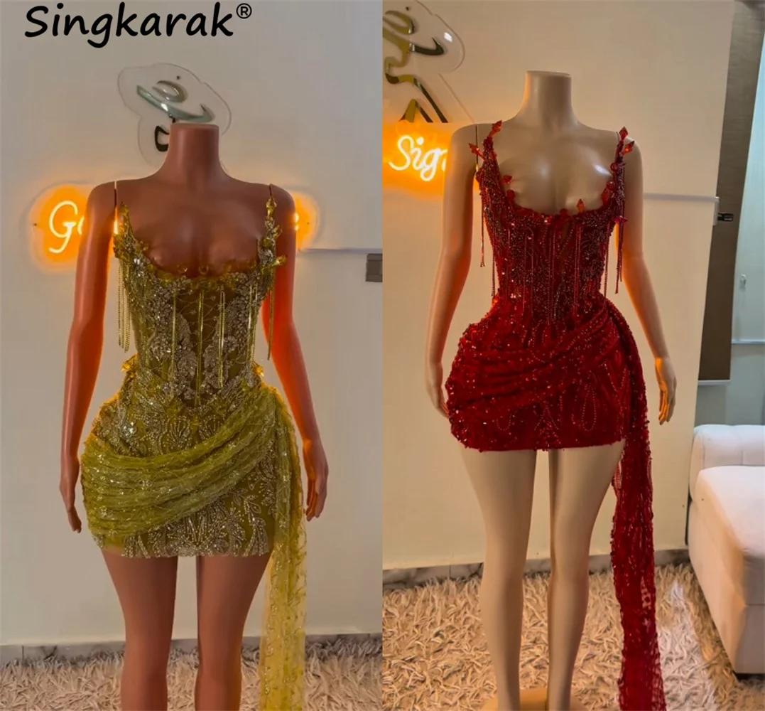 

Sexy Short Prom Dress Beads Crystals Diamonds Birthday Party Gown Cocktail Homecoming Dresses Blackgirls Customized