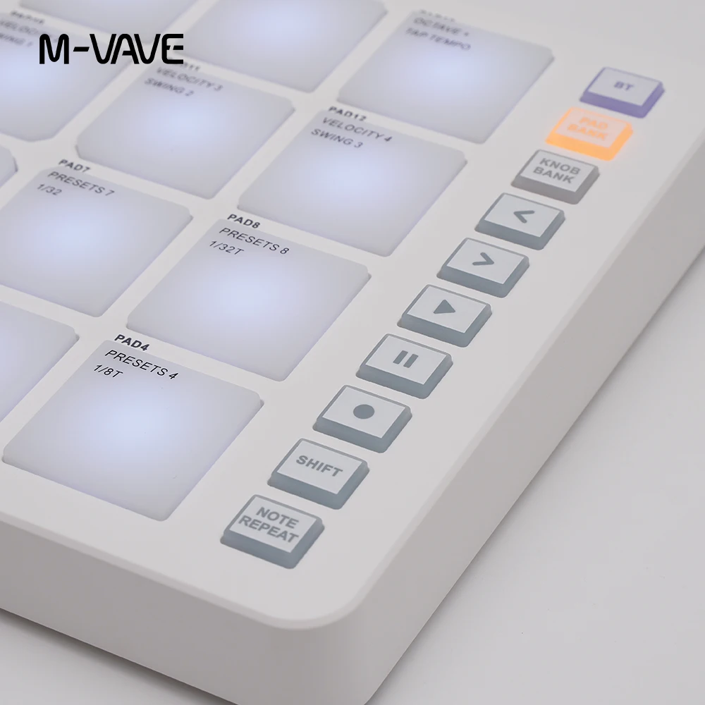 M-VAVE SMC-PAD คอนโทรลเลอร์ MIDI แบบสไตรค์แพด ไฟ RGB คีย์บอร์ด MIDI เชื่อมต่อผ่านบลูทูธ ความหน่วงต่ำ ช่องต่อสัญญาณออก 3.5 มม. MIDI Pad