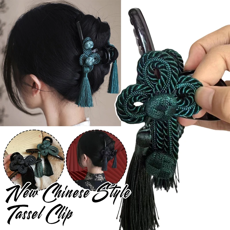 Simulated Hair Claw Chinese Ancient Style Hand Woven Tassel Acrylic Clip Dignified Cheongsam Hanfu Braided Updo Hair Accessories - Image 2