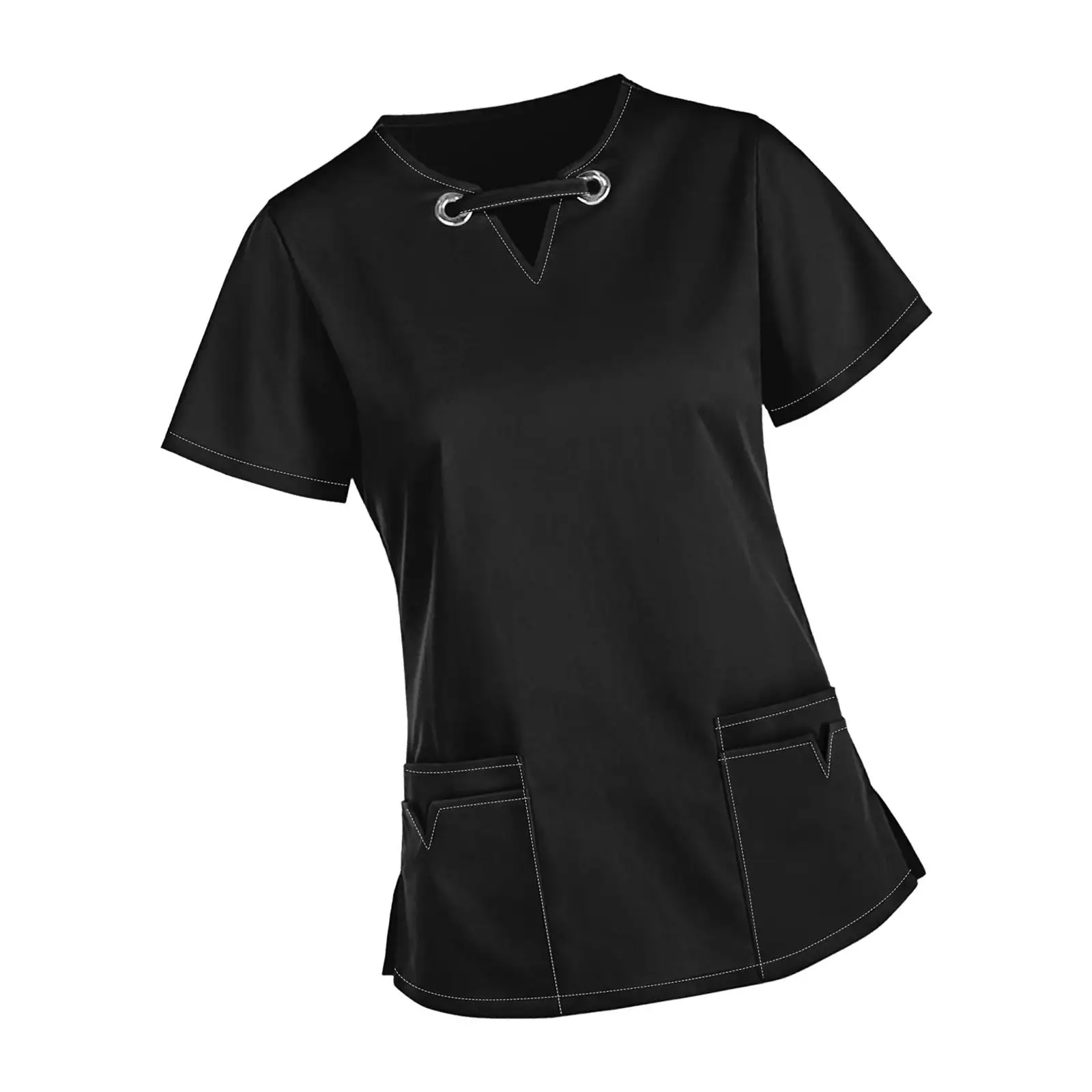 Womens Scrub Top with Multi Pockets Machine Washable Durable Shirt Nurse Scrub Top for Beauty Center SPA Cosmetology Pet Groomer