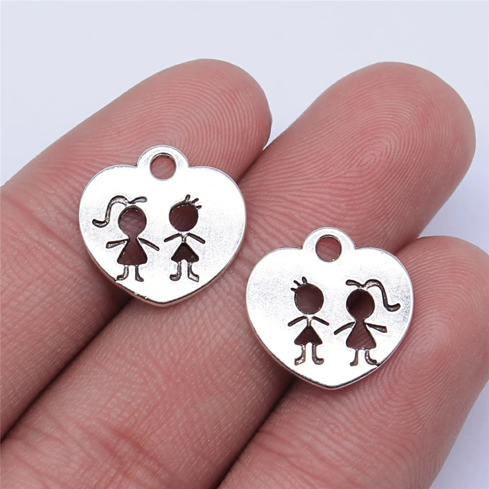 

Wholesale 200pcs/bag 15x15mm Antique Silver Color Heart Boy Girl Charms For Jewelry Making DIY Jewelry Findings