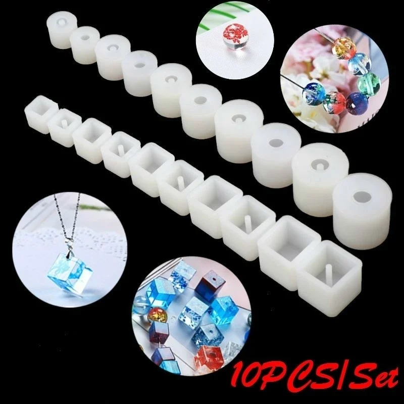 10Pcs/Set Creative DIY Handmade Necklace Pendant Mold Square Bead Silicone Resin Jewelry Pendant Making Casting Mold Wholesale