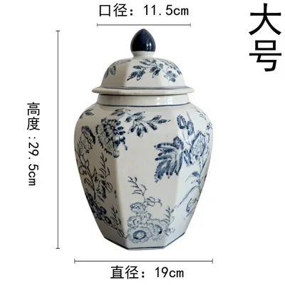 Decorative jar ornaments: Jingdezhen blue and white general jar, hand painted antique official kiln ceramic vase, hydroponic sto