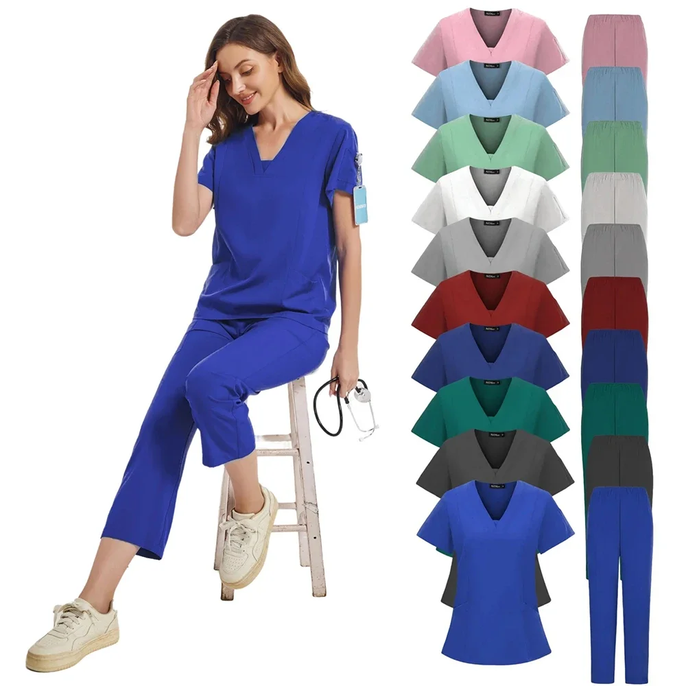 

Elastic Surgical Suits for Women Clothes for Beauty Salon Uniform Nursing Jumpsuit Clothes Tshirt Scrubs Uniforms Sets for Work