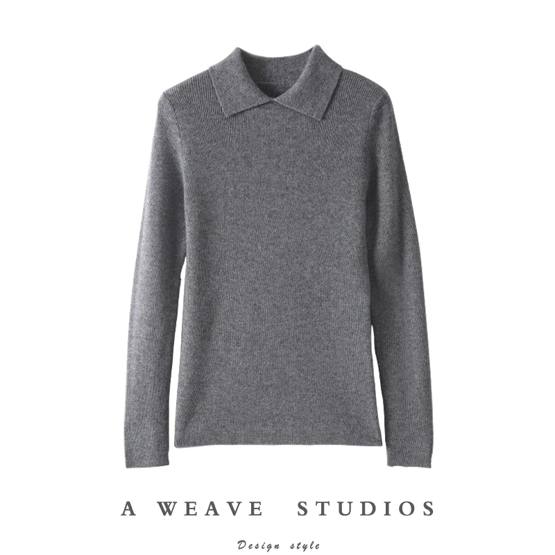 Damski sweter kaszmirowy 100%, z kołnierzykiem, wkładany przez głowę, jesienno-zimowy, dopasowany, podstawowy sweter kaszmirowy, dzianina kaszmirowa, elegancki top do biura, wysoce rozciągliwy.