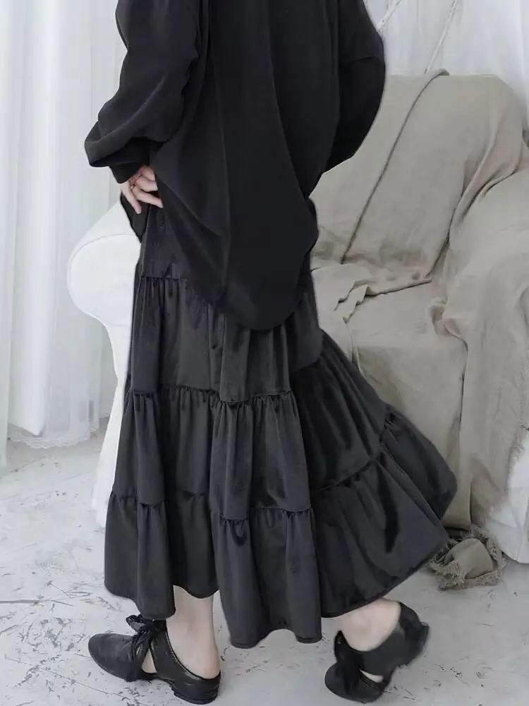 Ladies' Skirt Summer New Classic Dark Velvet Pleated Layer Design Fashion Trend Casual Loose Large Size Skirt