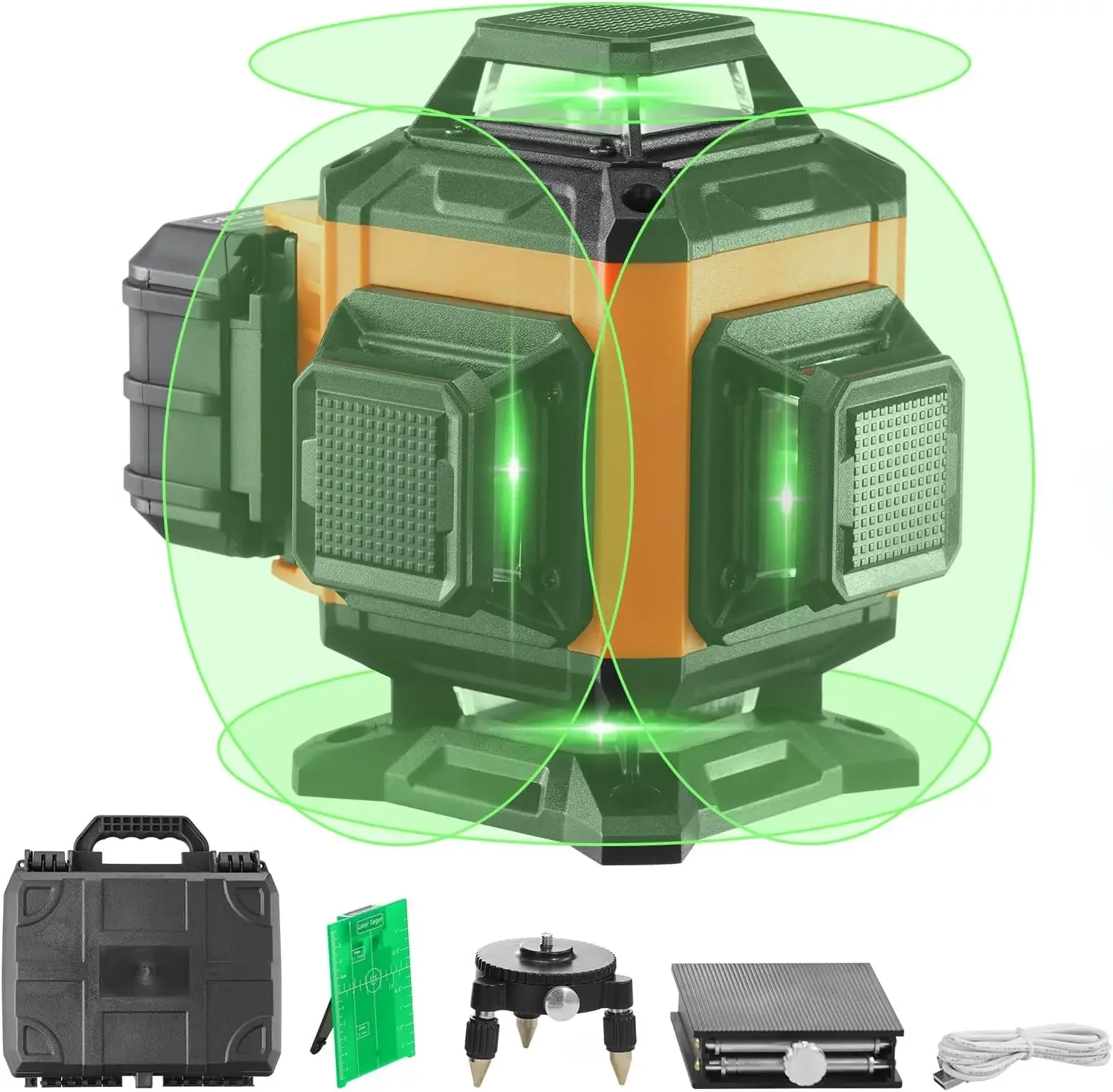 Laser Level, 100ft, Self Leveling Manual Green 3 x 360° Cross 16 Line Laser