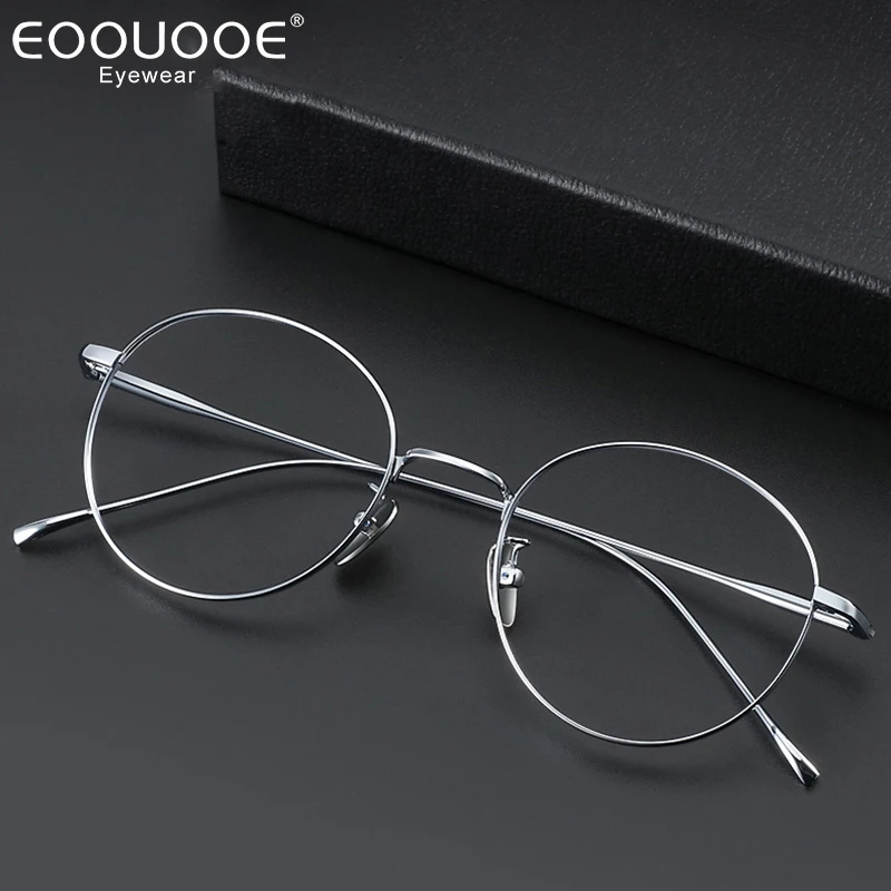 50mm Men's Women Titanium Glasses Round Eyeglasses Frames Retro Design Myopia Reading Optics Glasses Prescription Lens