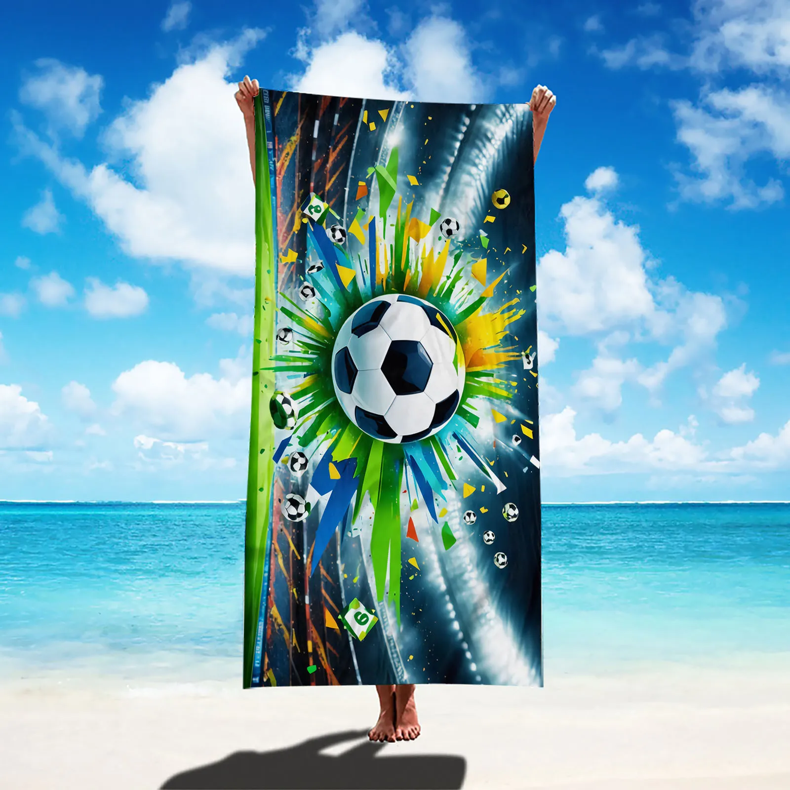 1pc,Minimalist,Crazy Football Design,Beach Towel,Oversized Ultra-Fine Microfiber Beach Towel,Quick-Dry Lightweight Soft Swimming