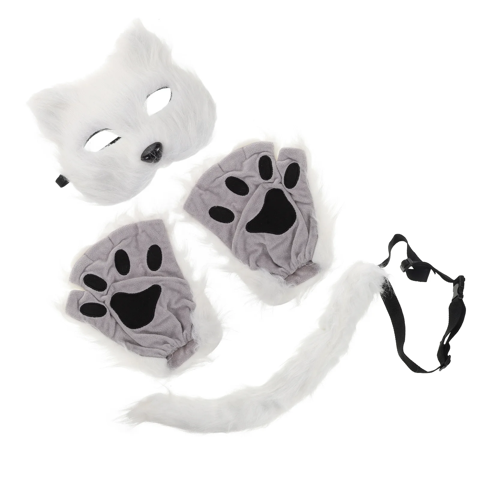 

Halloween Mask Paws Gloves Furry Stuff Cat Fox Cosplay Party Masks Animal Fursuit Head White Costume Accessories