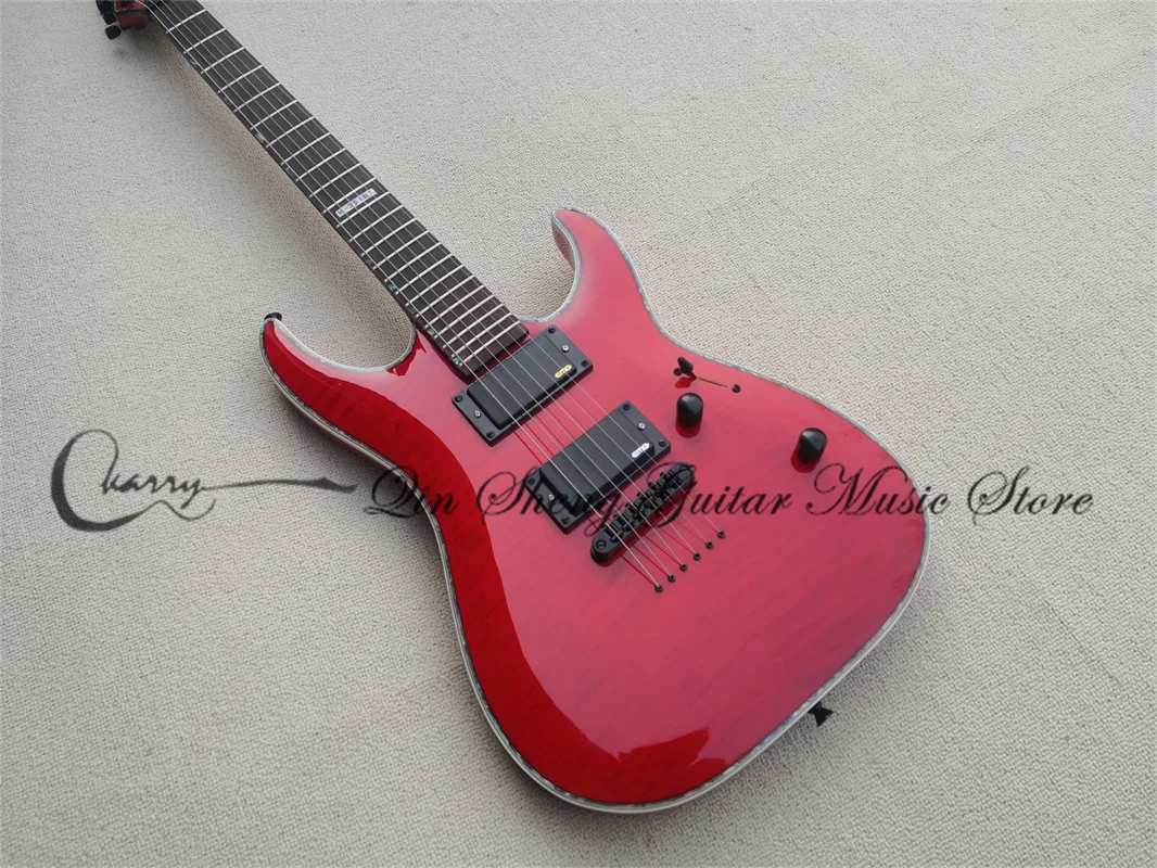 Red 351 Electric Guitar, Flamed Maple Veneer basswood Body, Colored Shell Binding, Rosewood Fingerboard, String Through Body