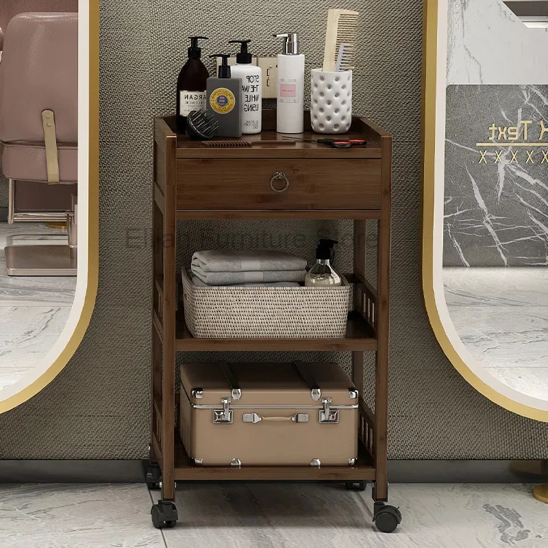 

Wood Salon Trolley Cart Medical Rolling Wheels Salon Trolley Beauty Equipment Muebles Peluqueria Commercial Furniture YN50ST