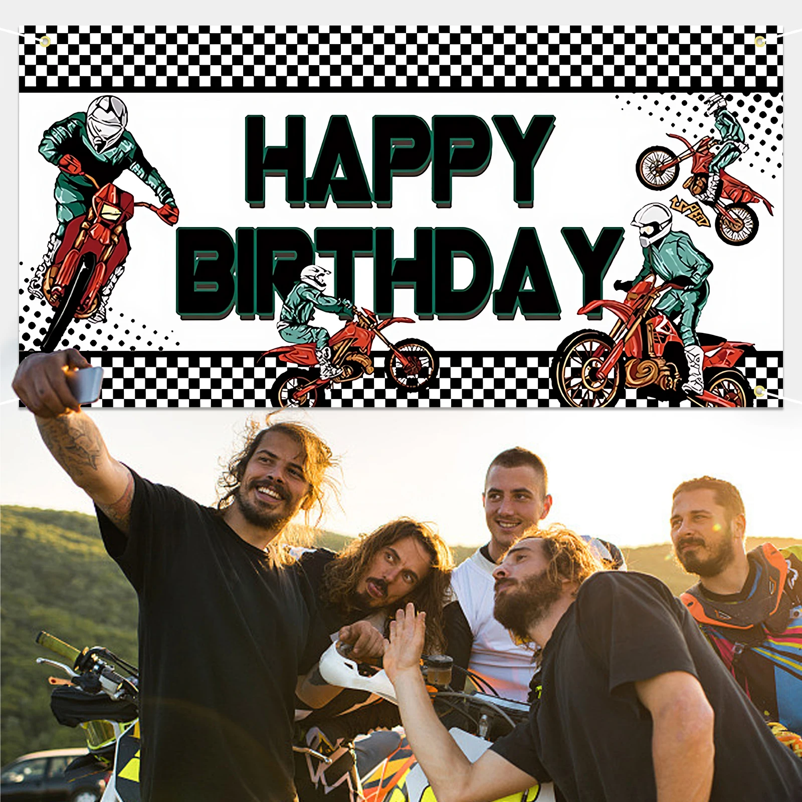 Large Motocross Happy Birthday Banner | Motocross Birthday Party Supplies Decoration | Motocross Birthday Party Backdrop Backgro