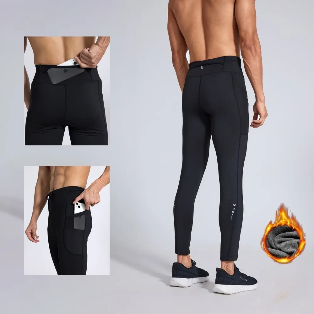 

Мужские флисовые леггинсы для бега с подкладкой, быстросохнущие, эластичные, для зимних тренировок и марафонов