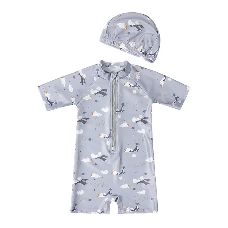 

Summer Kids One-piece Swimsuit Boys Cartoon Whale Print Long Sleeve Sunscreen Quick-Dry Surfing Suit Swimwear Baby Bathing Suit