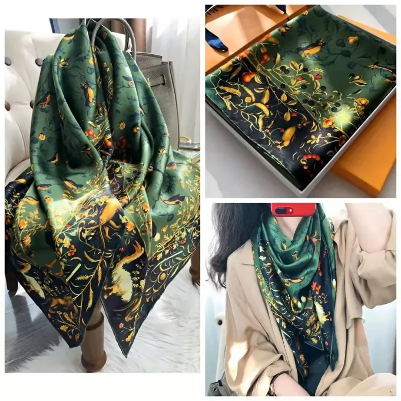 110 square scarves 2023 new Douyin hot-selling brocade silk scarf retro decorative scarf shirt decorative shawl