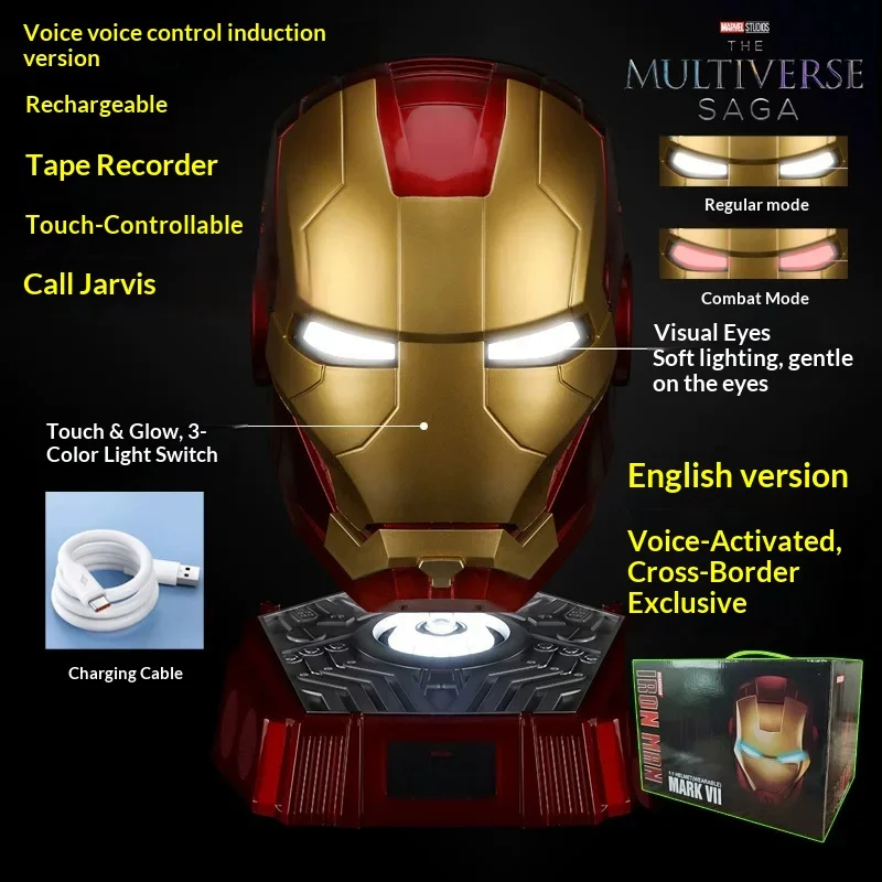 

Немецкий шлем Железного человека MK Jarvis: носимый, с автоматическим открыванием и закрыванием, деформируемый, светящаяся маска, роботизированная рука