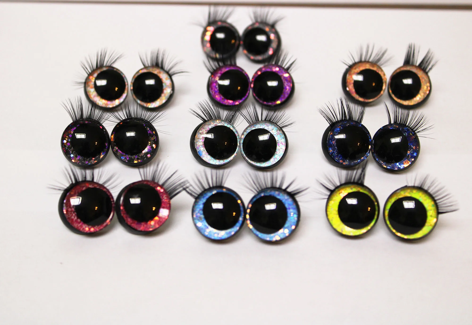 10pcs(5pairs)  12mm to 20mm 3D comical round glitter toy eyes with black tray eyelash tray for handcraft doll findings-T10