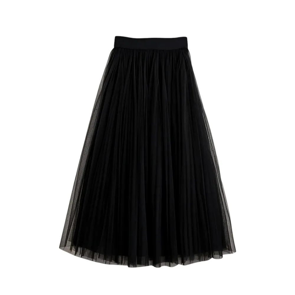 

Fashion 3 Layered Mesh Tulle Skirt Elastic Waist Retro Long Dress High Waist Layered Dress Women
