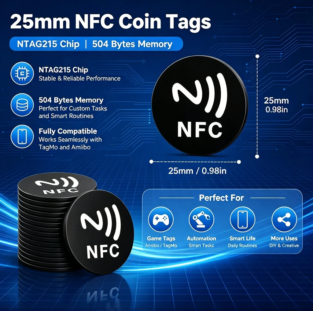 Black Ntag 215 NFC Phone Available RFID Tags Stickers Adhesive Label NFC Ntag215 Self-adhesive Tag 13.56MHz ISO14443A Sticker