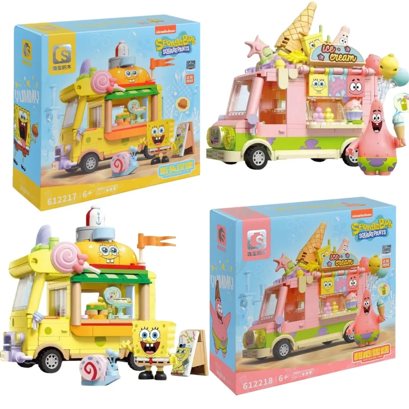 SpongeBob SquarePants Serie Building Blocks Giocattoli Hamburger Car Patrick Star Dessert Gelato Auto Anime Modello Blocchi Regali per bambini