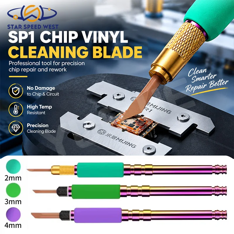 MIJING Chip Cleaning Blade SP1 2MM/3MM/4MM Heat Resistant Flexible Plastic Safe for Phone CPU Hard Disk BGA Glue Removal Tools