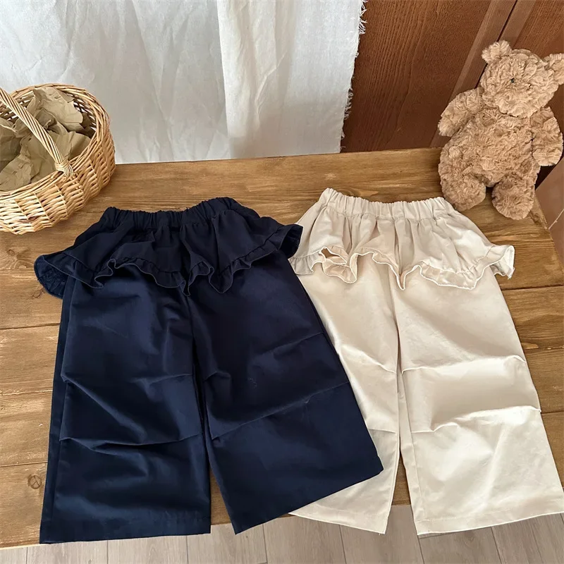 

Girls Pants 2025 Autumn New Product Black Fungus Skirt Edge Straight Leg Korean Version Western Style Workwear Pants