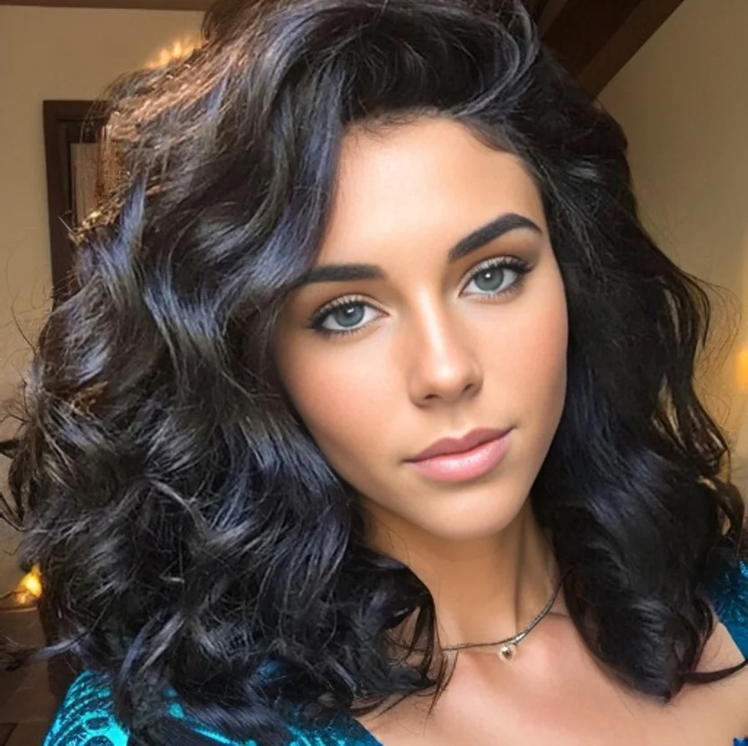 

Women's Fashon Curly Hair Natural Water Wave Wig Black Color Soft Synthetic Curly Wavy Bob Wig Charming Party Wig for Lady