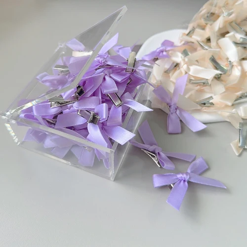 Imagen 2 del producto 4/6/8/10 Uds. Mini lazo de Color sólido dulce para niños con pinza para el pelo, cinta estilo Ballet para niñas, accesorios para el cabello trenzados al por mayor