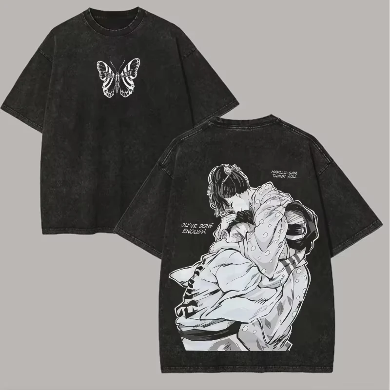 2026 Manga Demon Slayer Akaza Koyuki Printed T-shirt Men's and Women's Washed T-shirt High Quality Vintage T-shirt Harajuku Top
