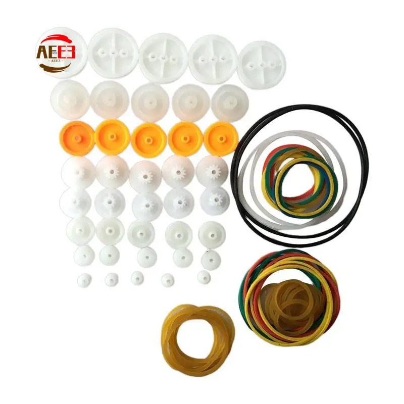 AEE3-84Pcs ABS Belt Drive Round Belt Pulley Rubber Band Combination Set Stretchable Engine Drive Round Belt