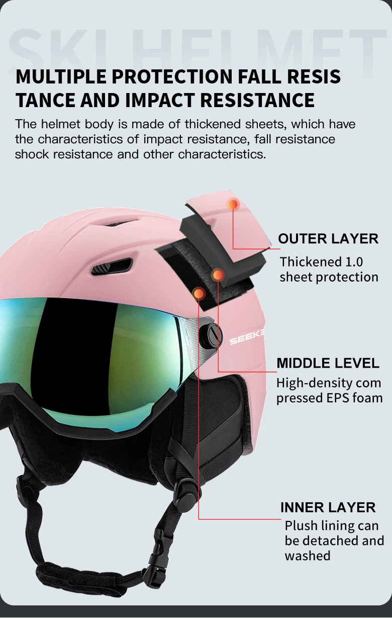SEEKER Skihelm und Schneebrille All-in-One für Erwachsene, Unisex, Winter, Ski, Skating, Skateboard, Single- und Double-Board, Sicherheitshelm – Detail 9