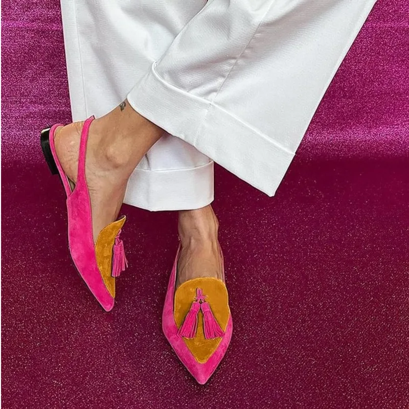 

2024 Summer Tassels Sandalias Mules Casual Pointy Toe Flat Heels Women Shoes